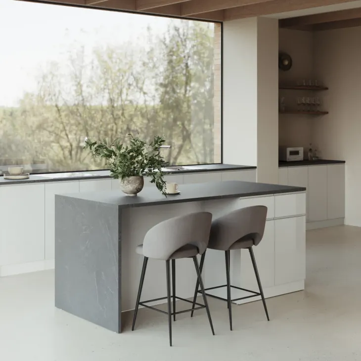Isola cucina centrale 200x90 cm 4 ante 4 cassetti bianco piano grigio pietra Gourmet