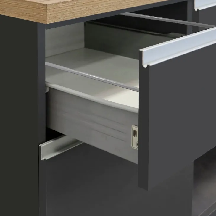 Isola cucina centrale 200x90 cm 4 ante 4 cassetti antracite piano rovere Gourmet