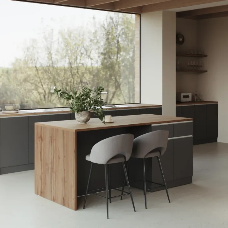 Isola cucina centrale 200x90 cm 4 ante 4 cassetti antracite piano rovere Gourmet