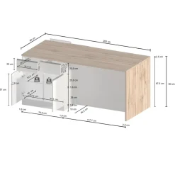 Isola cucina centrale 200x90 cm 4 ante 4 cassetti antracite piano rovere Gourmet
