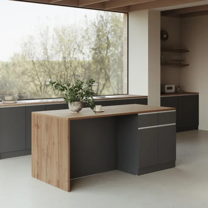 Isola cucina centrale 200x90 cm 4 ante 4 cassetti antracite piano rovere Gourmet