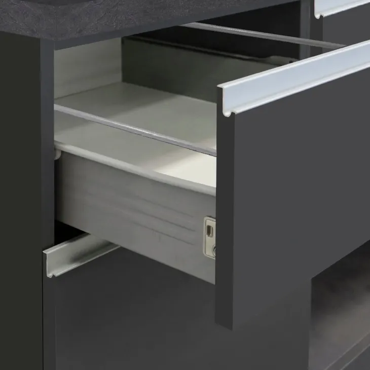 Isola cucina centrale 200x90 cm 4 ante 4 cassetti antracite piano grigio pietra Gourmet