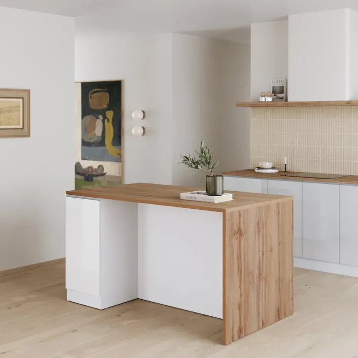 Isola cucina centrale 160x90 cm 2 ante bianco piano rovere Gourmet