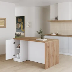 Isola cucina centrale 160x90 cm 2 ante bianco piano rovere Gourmet
