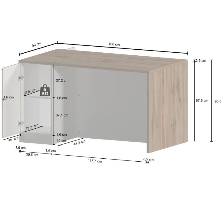 Isola cucina centrale 160x90 cm 2 ante bianco piano rovere Gourmet