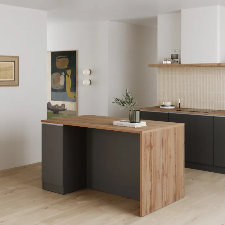 Isola cucina centrale 160x90 cm 2 ante antracite piano rovere Gourmet