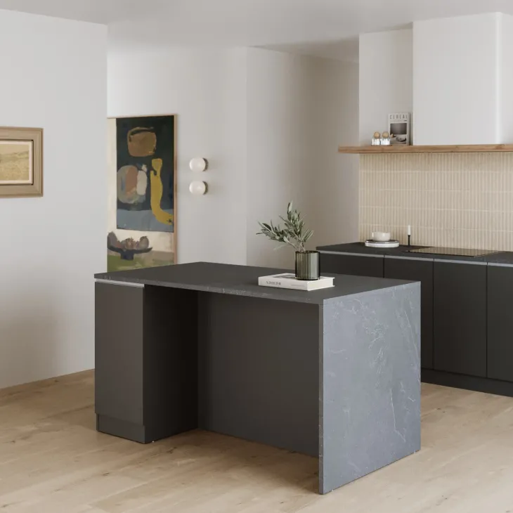 Isola cucina centrale 160x90 cm 2 ante antracite piano grigio pietra Gourmet