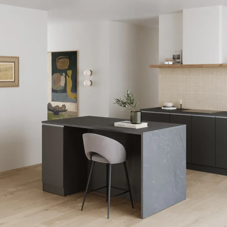 Isola cucina centrale 160x90 cm 2 ante antracite piano grigio pietra Gourmet