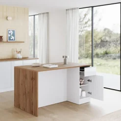 Isola cucina centrale 160x90 cm 2 ante 2 cassetti bianco piano rovere Gourmet