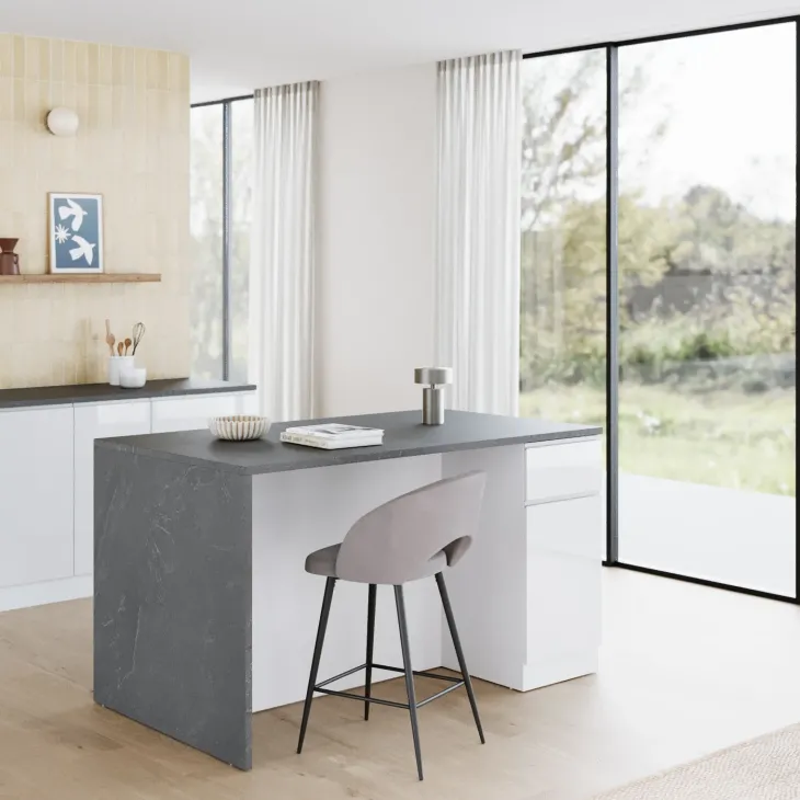 Isola cucina centrale 160x90 cm 2 ante 2 cassetti bianco piano grigio pietra Gourmet