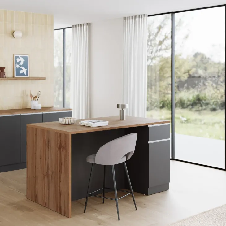Isola cucina centrale 160x90 cm 2 ante 2 cassetti antracite piano rovere Gourmet
