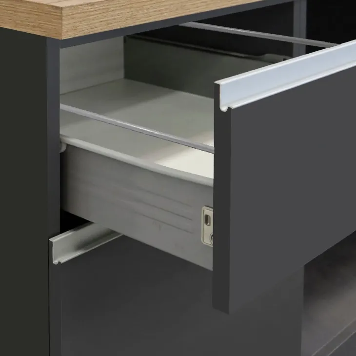 Isola cucina centrale 160x90 cm 2 ante 2 cassetti antracite piano rovere Gourmet