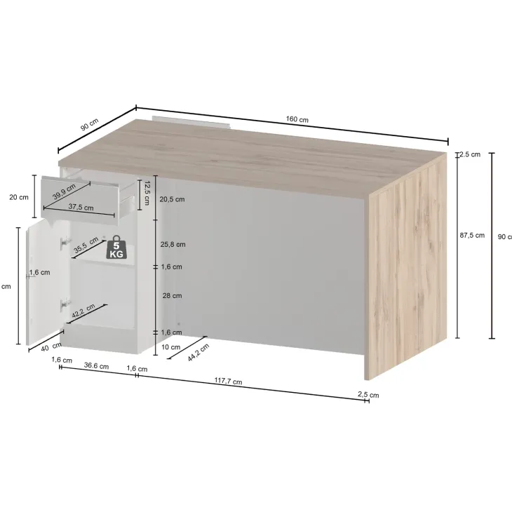Isola cucina centrale 160x90 cm 2 ante 2 cassetti antracite piano grigio pietra Gourmet