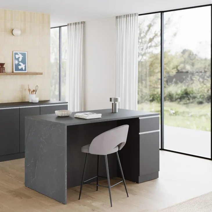 Isola cucina centrale 160x90 cm 2 ante 2 cassetti antracite piano grigio pietra Gourmet