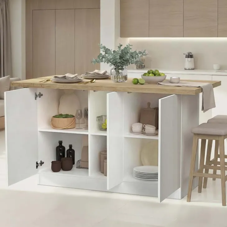 Isola cucina centrale 160x90cm 3 ante bianco lucido piano rovere chiaro Olmo