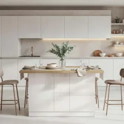 Isola cucina centrale 160x90cm 3 ante bianco lucido piano rovere chiaro Olmo