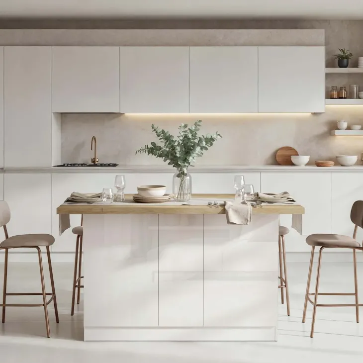 Isola cucina centrale 160x90cm 3 ante bianco lucido piano rovere chiaro Olmo