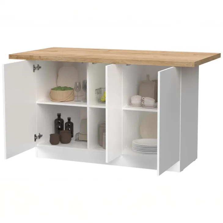 Isola cucina centrale 160x90cm 3 ante bianco lucido piano rovere chiaro Olmo