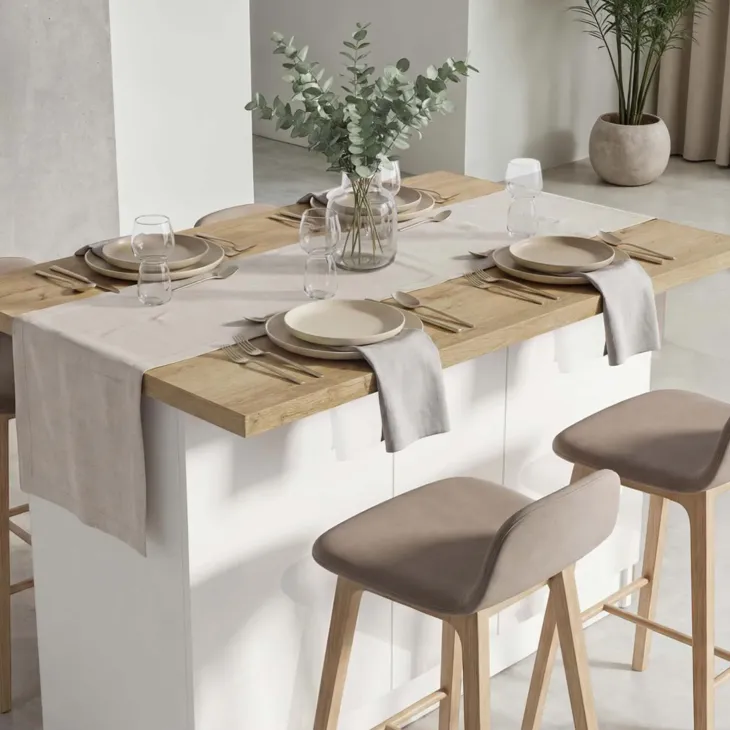 Isola cucina centrale 160x90cm 3 ante bianco lucido piano rovere chiaro Olmo
