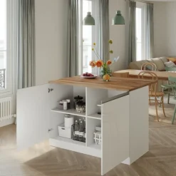 Isola cucina centrale 125x90cm bianco piano rovere Gourmet
