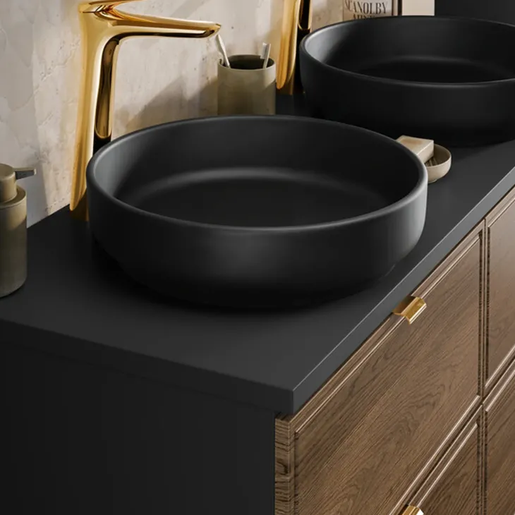 Lavabo bagno da appoggio ø40cm ceramica nero Lolli