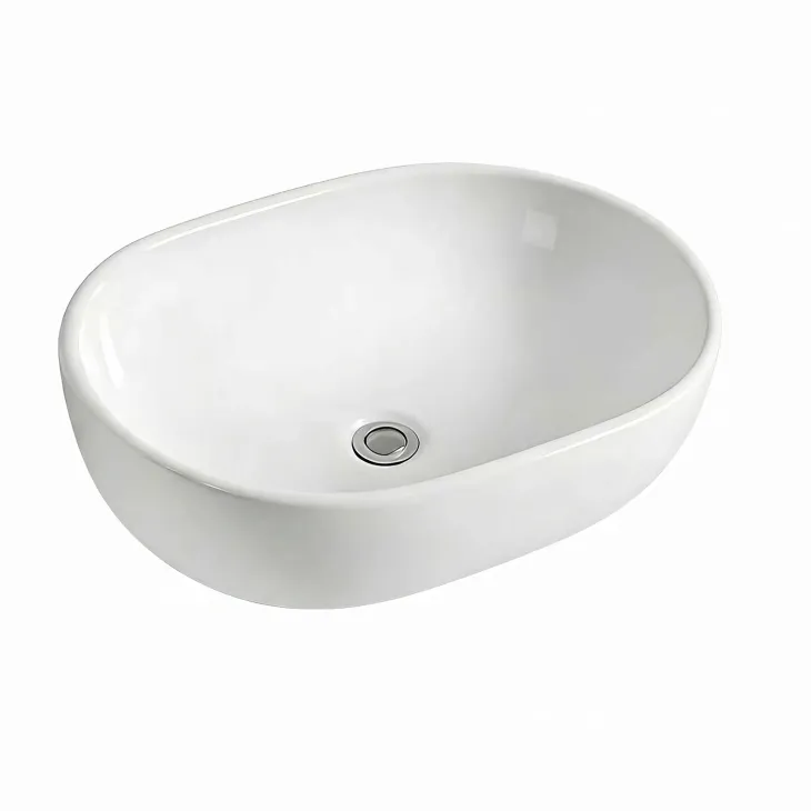 Lavabo bagno da appoggio ovale 60x41cm in ceramica bianco lucido Aqualite