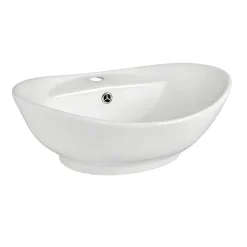 Lavabo bagno da appoggio ovale 59x40cm in ceramica bianco lucido Aqualis