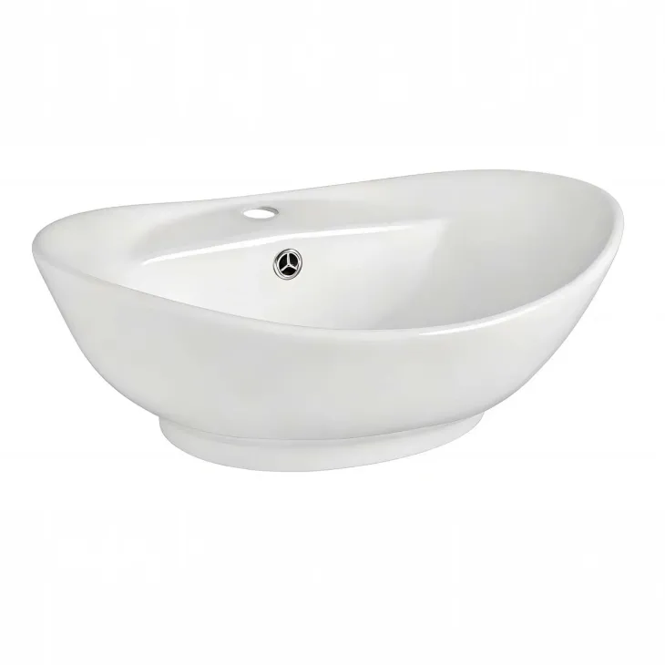 Lavabo bagno da appoggio ovale 59x40cm in ceramica bianco lucido Aqualis