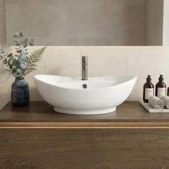 Lavabo bagno da appoggio ovale 59x40cm in ceramica bianco lucido Aqualis