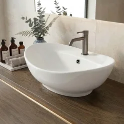 Lavabo bagno da appoggio ovale 59x40cm in ceramica bianco lucido Aqualis