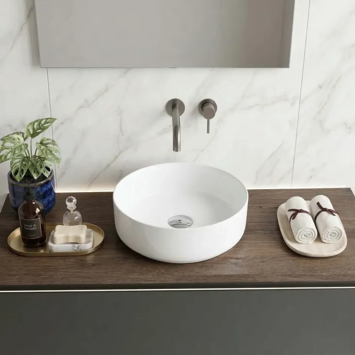 Lavabo bagno da appoggio rotondo Ø36cm in ceramica bianco lucido Linkuva