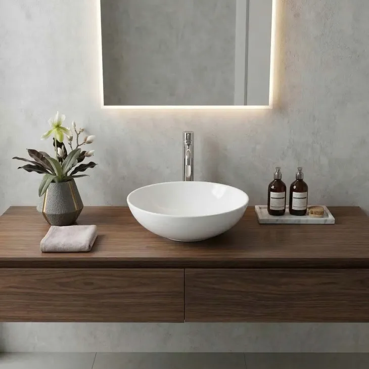 Lavabo bagno da appoggio tondo Ø42cm in ceramica bianco lucido Mira