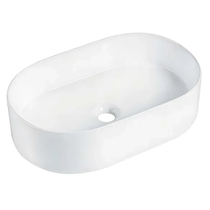 Lavabo bagno da appoggio 56x35cm a bacinella in ceramica bianco lucido Goccia