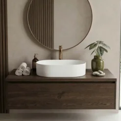 Lavabo bagno da appoggio 55x34cm a bacinella in ceramica bianco opaco Opalia