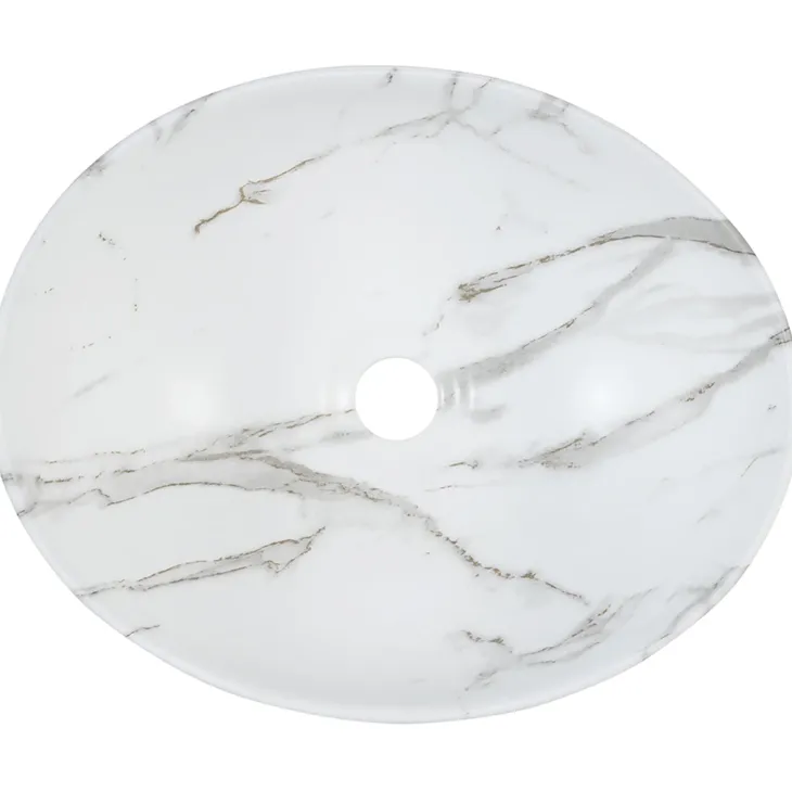 Lavabo bagno da appoggio 41x33cm ceramica bianco effetto marmo Marmy