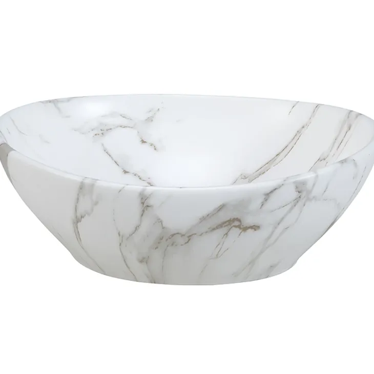 Lavabo bagno da appoggio 41x33cm ceramica bianco effetto marmo Marmy