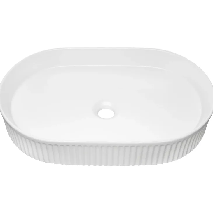 Lavabo bagno da appoggio 48x33cm ceramica bianco cannettato Griffy