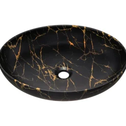 Lavabo bagno da appoggio 52x40cm ceramica nero oro Limpid