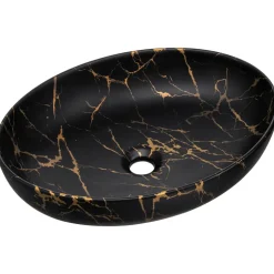 Lavabo bagno da appoggio 52x40cm ceramica nero oro Limpid