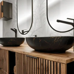 Lavabo bagno da appoggio 52x40cm ceramica nero oro Limpid