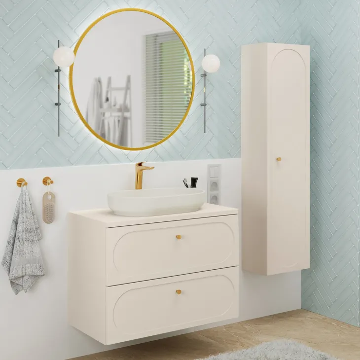 Lavabo bagno da appoggio 55x35cm ceramica avorio Longy