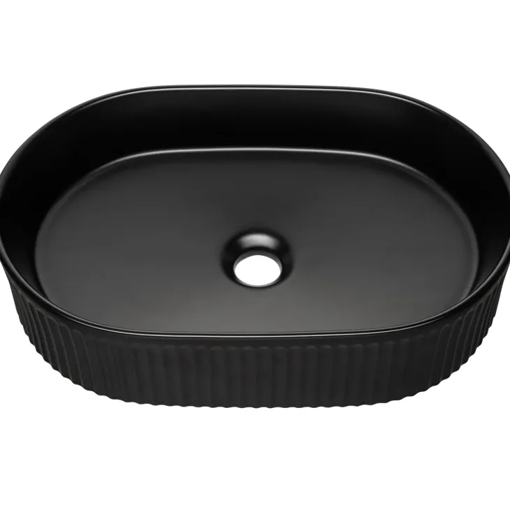 Lavabo bagno da appoggio 48x33cm ceramica nero cannettato Griffy