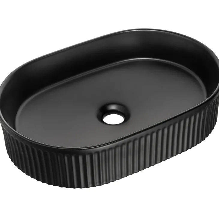 Lavabo bagno da appoggio 48x33cm ceramica nero cannettato Griffy