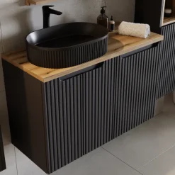 Lavabo bagno da appoggio 48x33cm ceramica nero cannettato Griffy