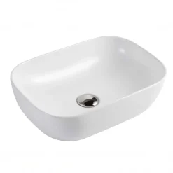 Lavabo bagno da appoggio 46x32cm in ceramica bianco lucido Frejus