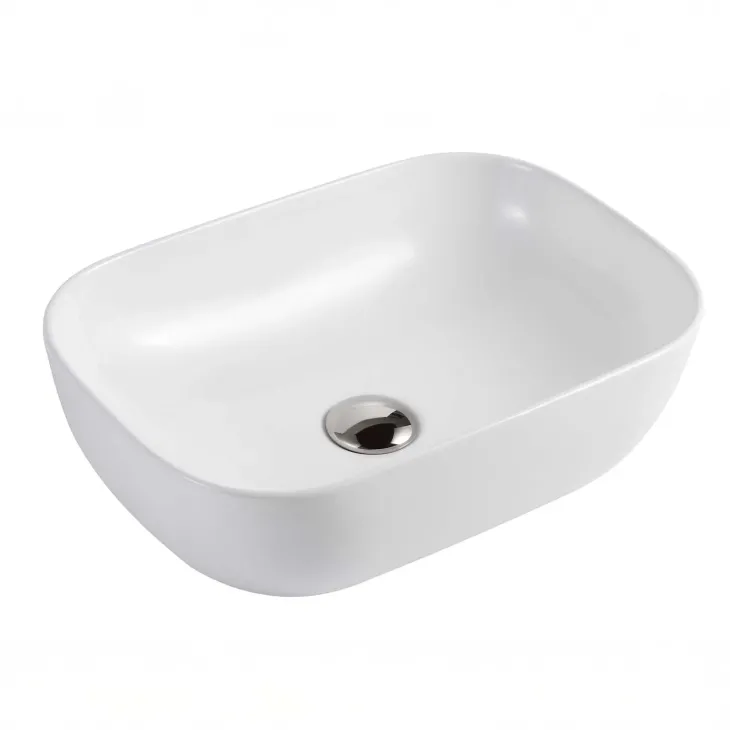Lavabo bagno da appoggio 46x32cm in ceramica bianco lucido Frejus