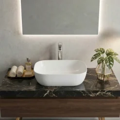 Lavabo bagno da appoggio 46x32cm in ceramica bianco lucido Frejus