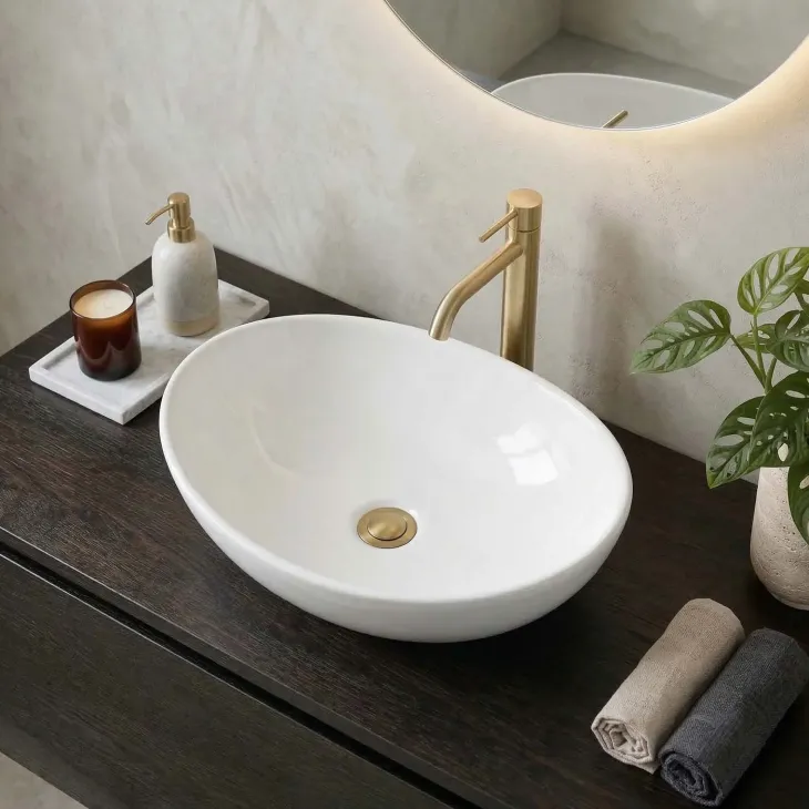 Lavabo bagno da appoggio 41x34cm in ceramica bianco lucido Ondea