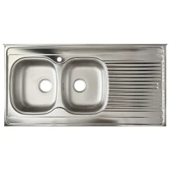 Lavello da appoggio 120x60cm 2 vasche e gocciolatoio a destra acciaio inox Kube