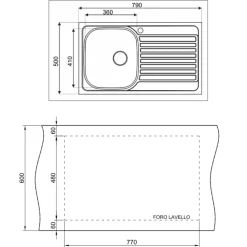 Lavello da incasso 80x50cm 1 vasca destra acciaio inox con gocciolatoio Asilcrome